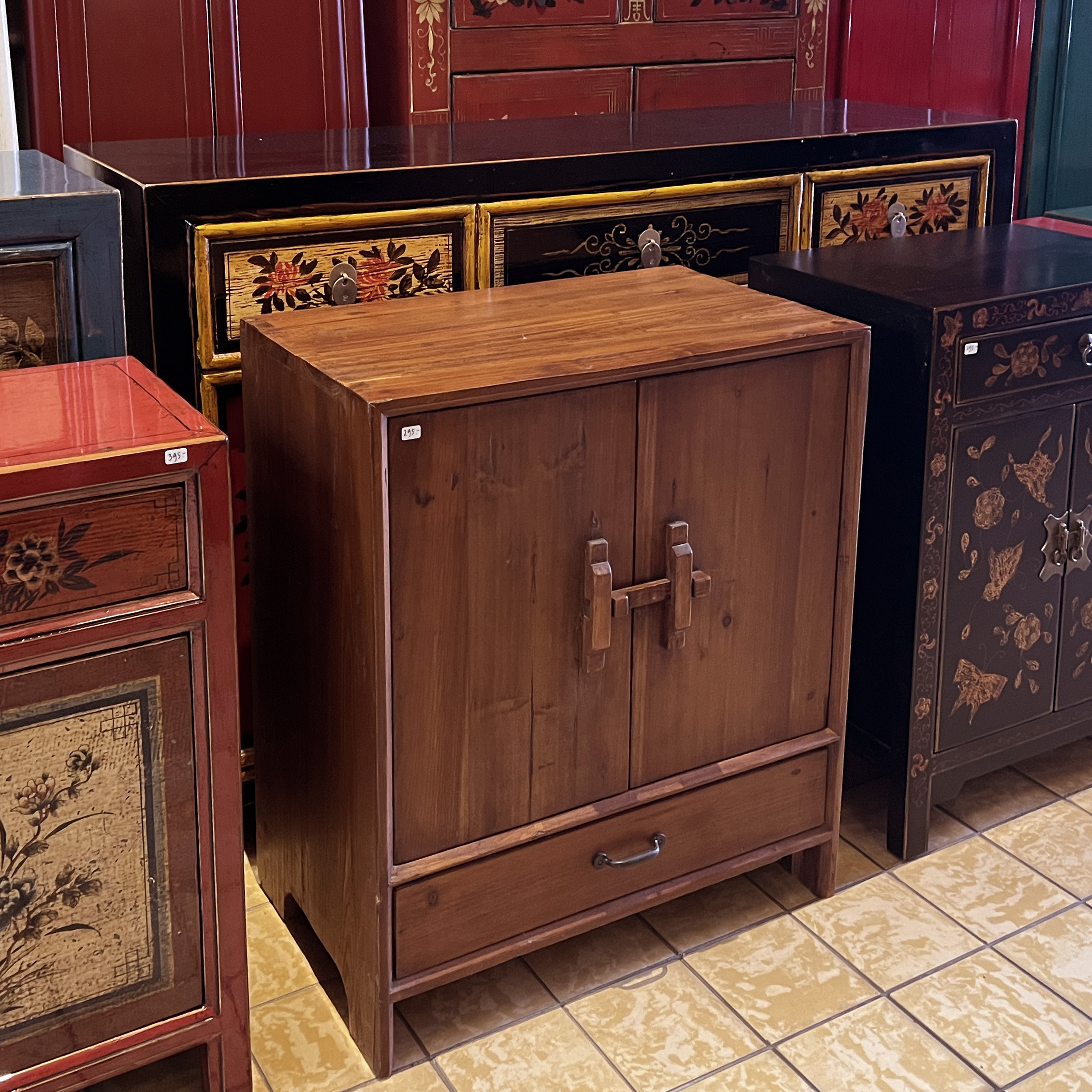 Chinese End Cabinet Natural Wood