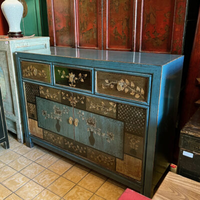 Chinese Buffet Cabinet Blue Painted
