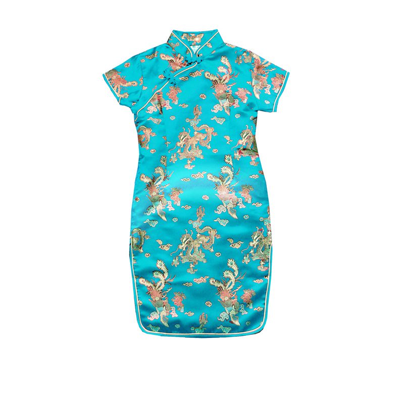 Childrens Dress Dragon and Phoenix Turquoise
