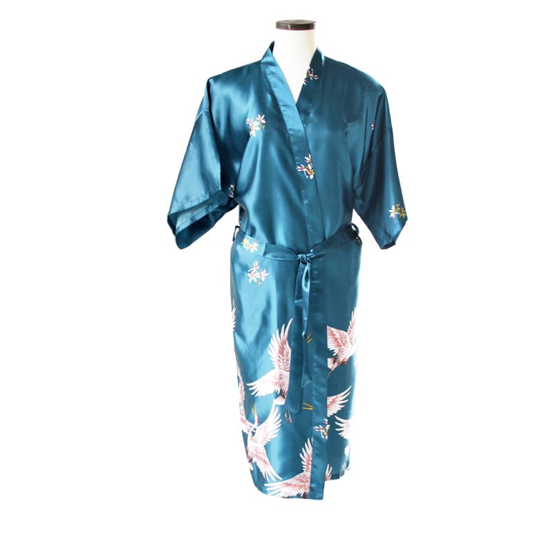 Chinese Kimono Blue with Crane Bird Design Long