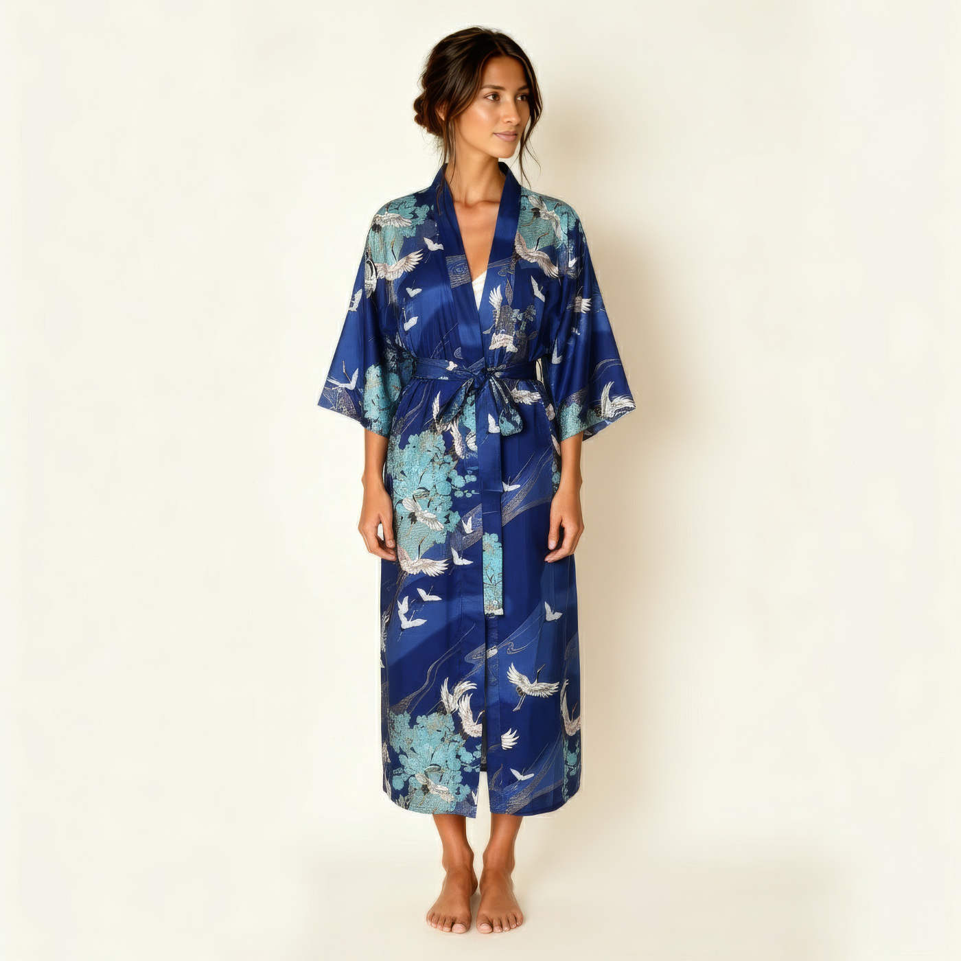 Japanese Yukata Long Crane Cobalt - Image 4