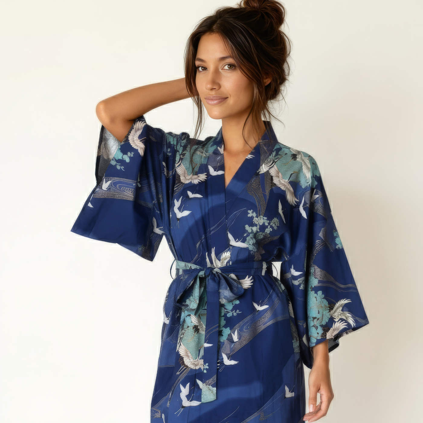 Japanese Yukata Long Crane Cobalt - Image 5