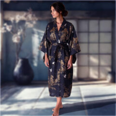 Alternative view of Japanese Yukata Long Crane Blue