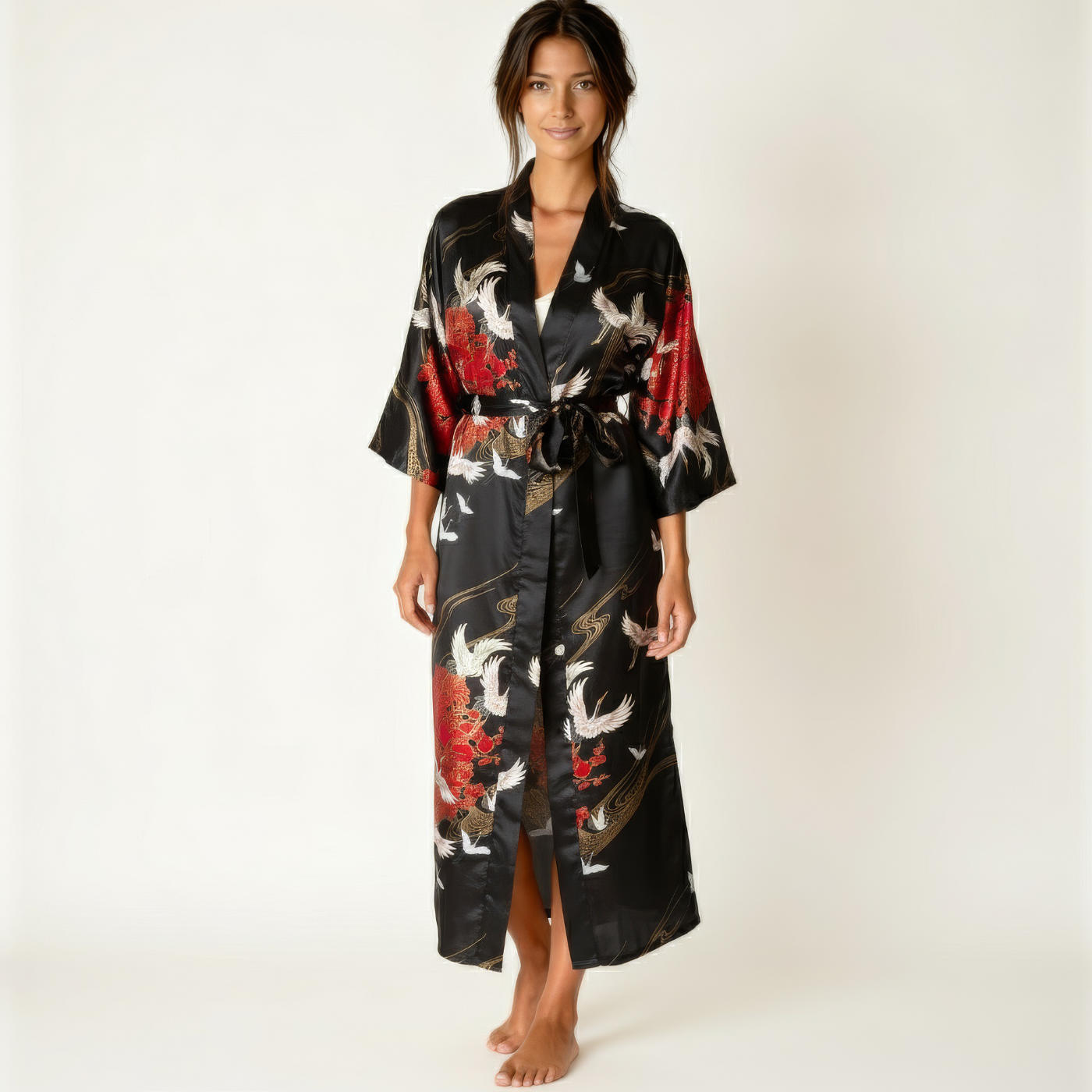 Japanese Yukata Kimono Crane Black - Image 4