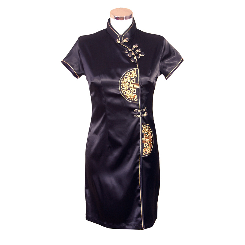 Chinese jurk kort zwart goud lang leve