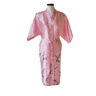 Chinese kimono kraanvogel lang roze