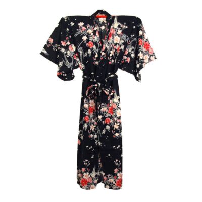 Japanse kimono yukata zwart met bloemen