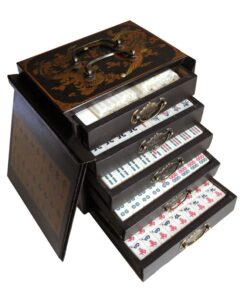 Mahjong houten kistje zwart S open